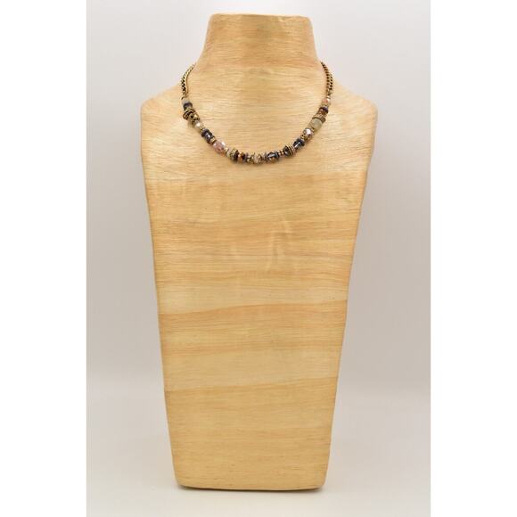 Vivi Love Vintage Crystal Necklace Gold Tone Beaded Antiqued Signed 1990s BinBC - Picture 7 of 12